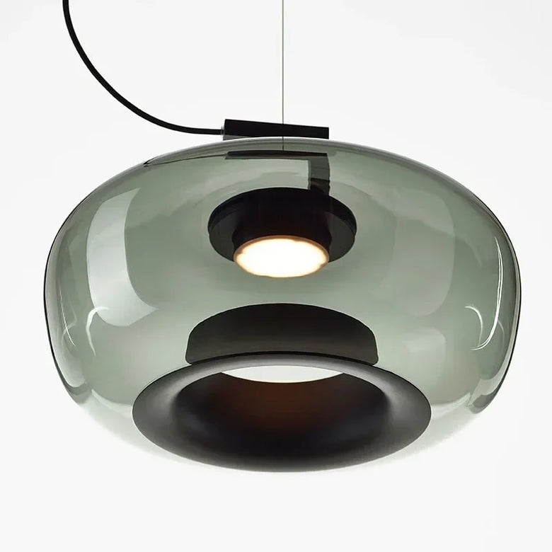 Modern Glass Pendant Light with Iron Detailing