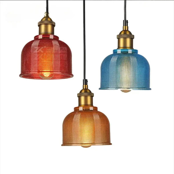 Illuminate Your Space: Stained Glass Retro Glass Chandelier with red, blue, and amber shades.