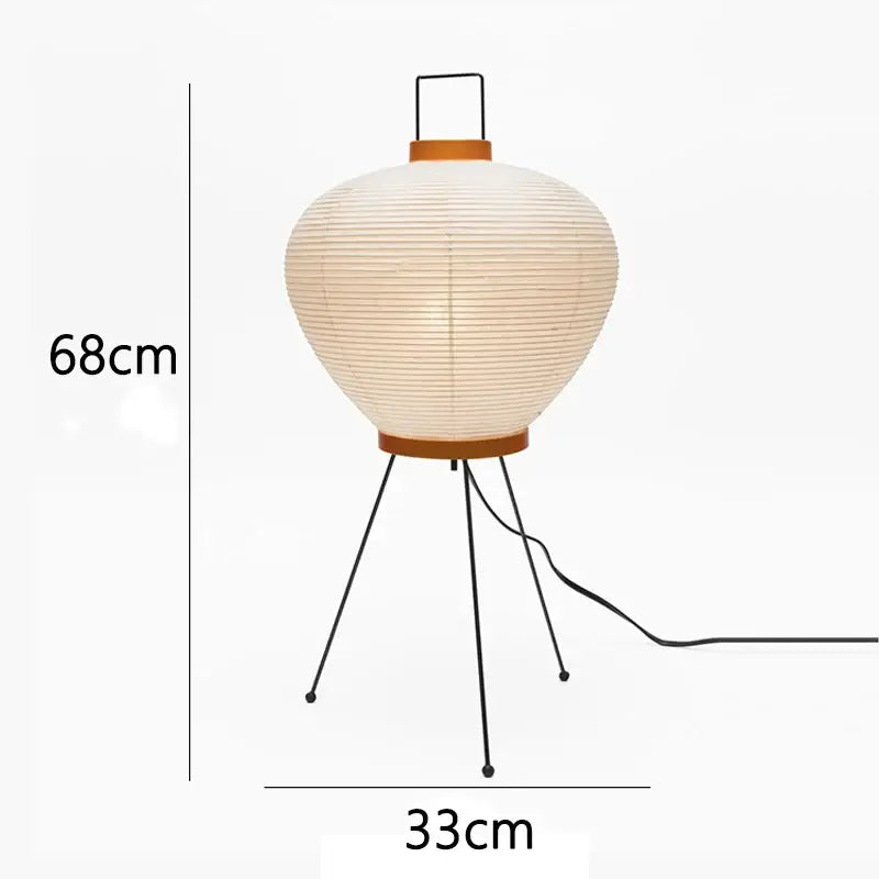 Japanese White Rice Paper Table Lamp with unique shape and warm lighting, dimensions 68cm x 33cm.