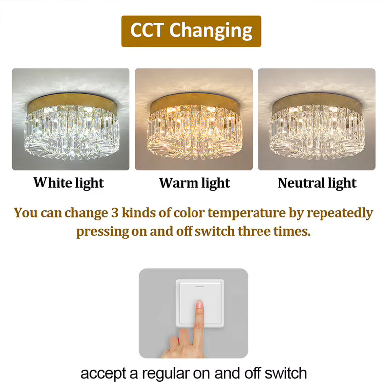 Modern Glam Crystal Flush Ceiling Light | Gold or Silver