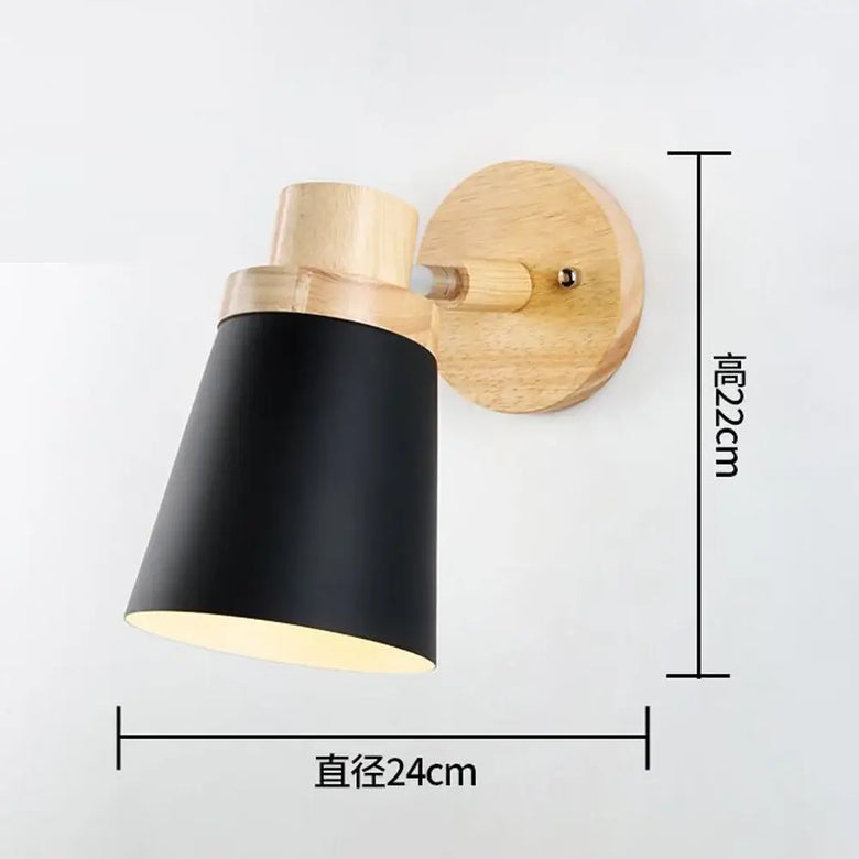 Collection of Modern Nordic Wooden Wall Lights featuring a sleek black shade and natural wood base.