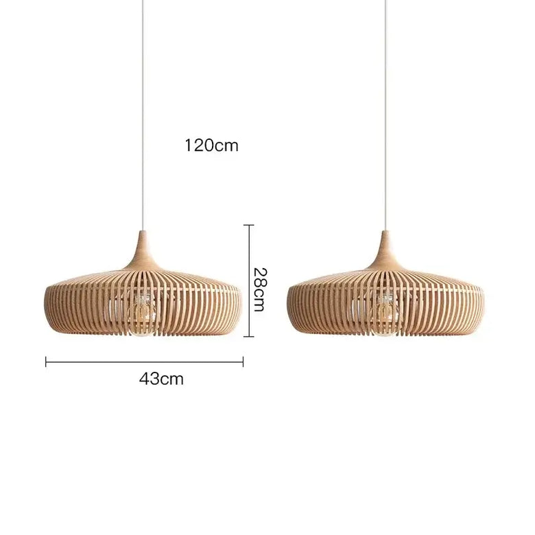 Vintage Wooden Pendant Light – Handcrafted Nordic Birdcage Lamp showcasing a bamboo design with measurements.