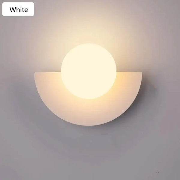 Halfmoon Metal Sconce in white, modern Nordic design with LED light, suitable for living room and bedroom.