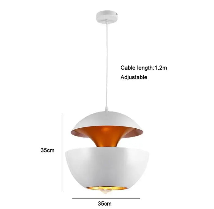 Kitchen Island Scandi Pendants: Adjustable white lamp with gold accent, 35cm diameter, perfect for modern interiors.