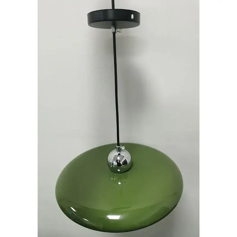 70s Dine In Kitchen Ceiling Light showcasing a retro green design with chrome details for a charming vintage look.