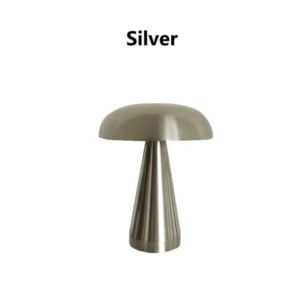 Touch Dimming Rechargeable USB Metallic Table Lamp in silver color, featuring a modern design and touch control.