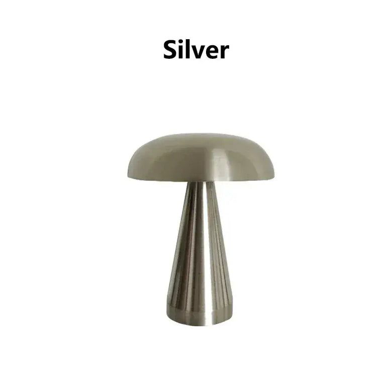Touch Dimming Rechargeable USB Metallic Table Lamp in silver color, featuring a modern design and touch control.