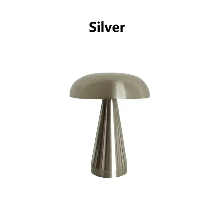 Touch Dimming Rechargeable USB Metallic Table Lamp in silver color, featuring a modern design and touch control.