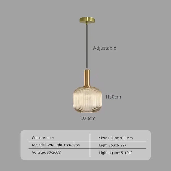 Pendant Light: Modern Nordic Glass Hanging Lighting Fixtures in amber color with adjustable height and E27 light source.