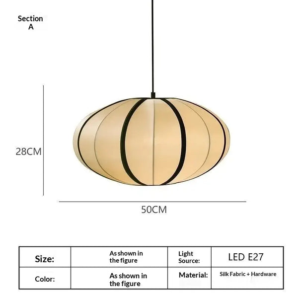 Zen Silk Pendant Light Mid Century Fabric Lantern showcasing a sculptural form with soft silk fabric, perfect for modern interiors.