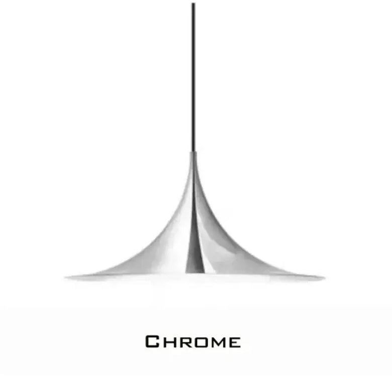 Scandi 70s Danish Pendant Lamp – Minimalist Metal LED Chandelier for Dining & Living Spaces in chrome finish.