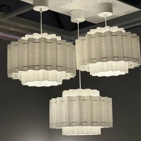 Nordic Wabi-Sabi Fabric Pendant Light 50cm with layered fabric shades and soft white illumination.