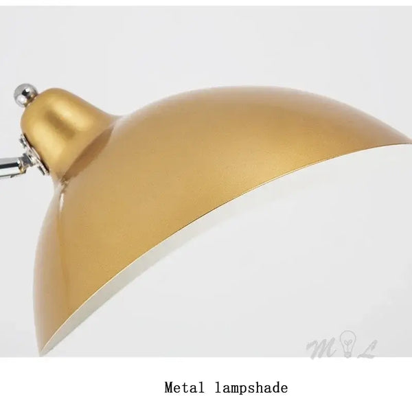 Metal lampshade of the Marble Based 50s Floor Lamp - Vintage Modern Lighting, featuring a sleek gold finish.
