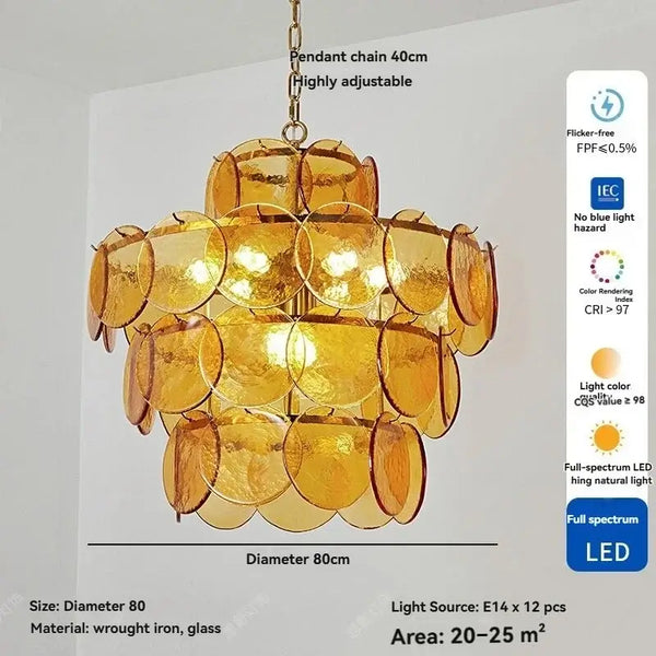 Tiered Glass Disc Chandelier in Nickel Finish