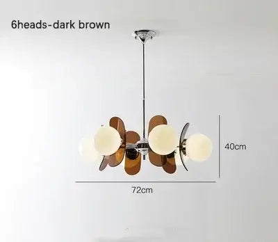 Rare Mid-Century Orange Plexiglass Chandelier: A Unique Vintage Gem with 6 heads and dark brown elements.