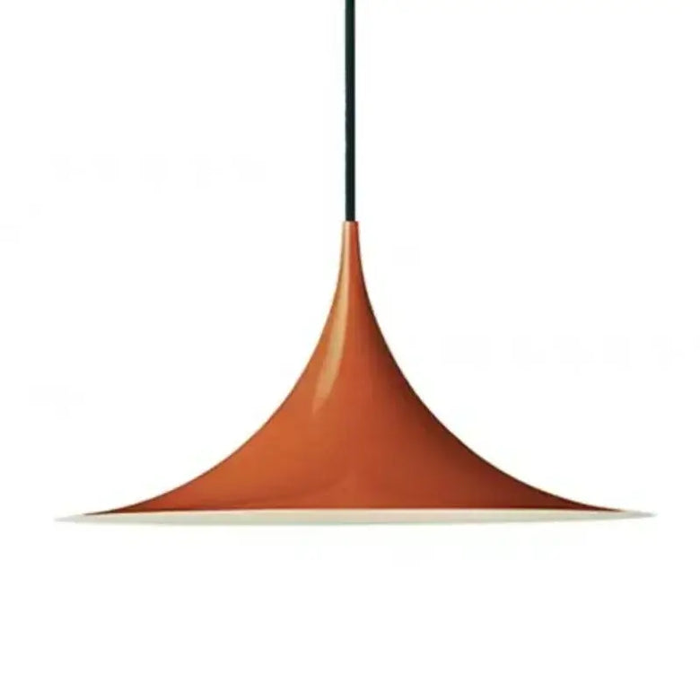 Scandi 70s Danish Pendant Lamp – Minimalist Metal LED Chandelier for Dining & Living Spaces in pumpkin finish.
