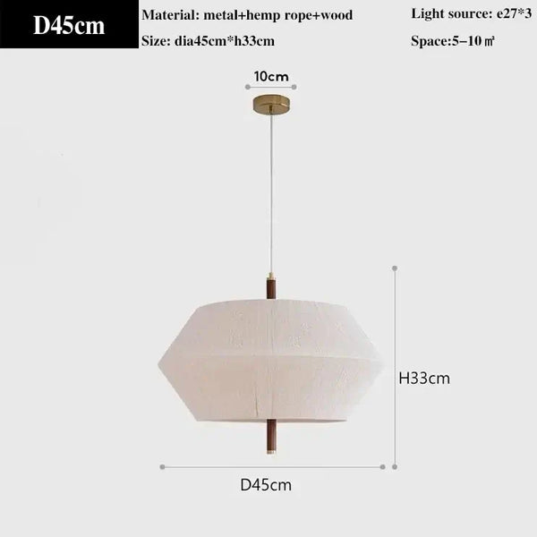Japanese Retro Woven Fabric Chandelier showcasing its elegant design and dimensions 45cm diameter, 33cm height.