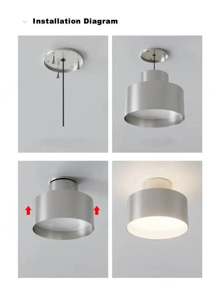 Modern Drum Flush Ceiling Light in Metal 140mm