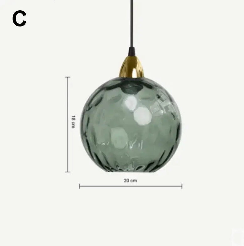 Delicious Lollipop Modern Pendant Light hanging with a green glass ball and gold accents, dimensions 18cm x 20cm.