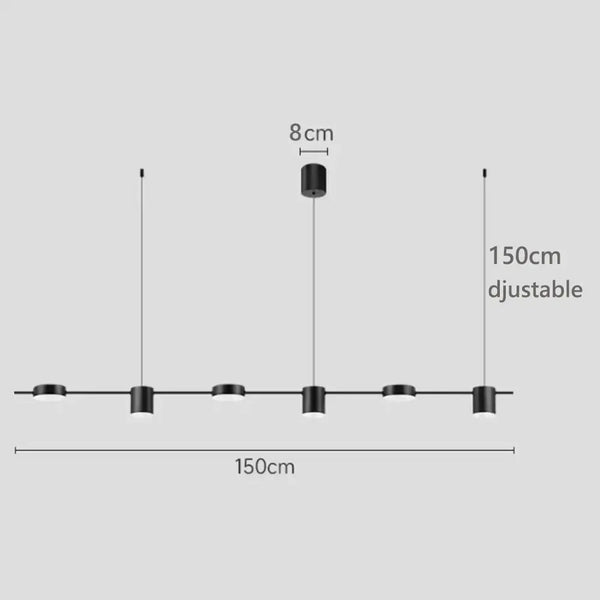 Hanging Minimalism Lights with adjustable height of 150cm and sleek black design, ideal for modern interiors.