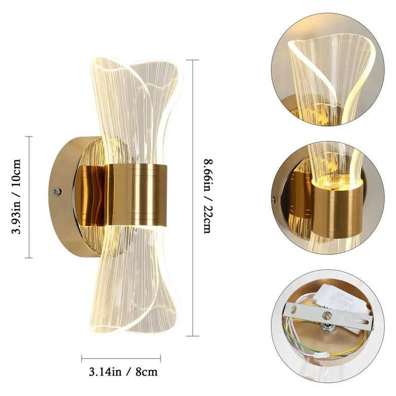 Applique murale LED nœud doré – Applique murale moderne et glamour en acrylique