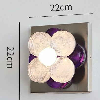 Wall-mounted light fixture with dimensions and specifications on a gray background
