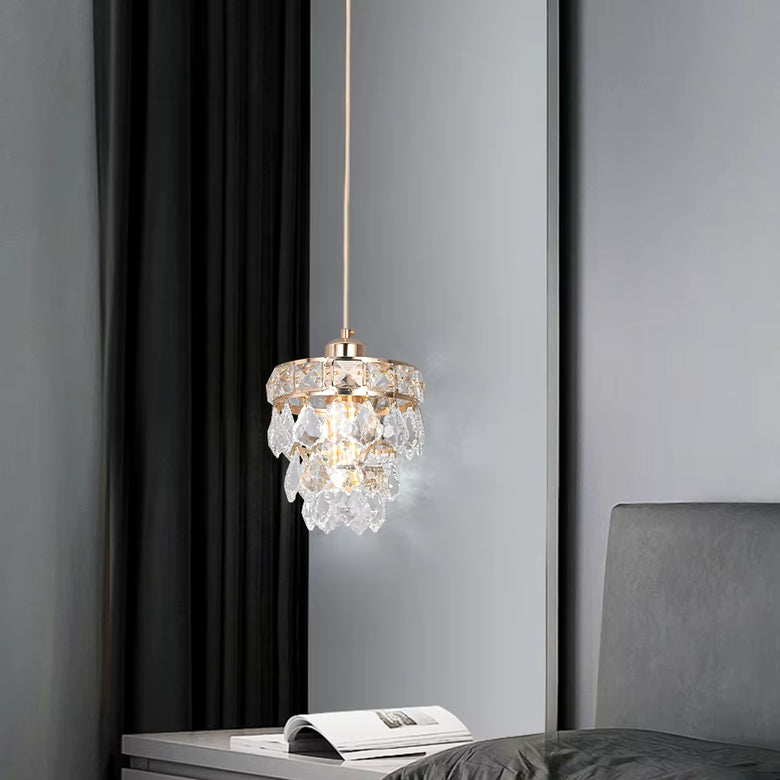 Gold K9 Crystal Mini Pendant Light – Modern Glam, 120cm Wire