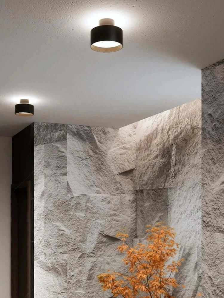 Modern Drum Flush Ceiling Light in Metal 140mm