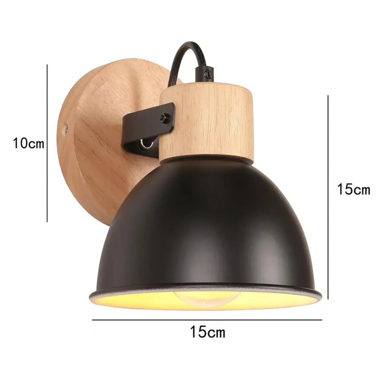 Collection of Modern Nordic Wooden Wall Lights featuring a black metal shade and wooden base, ideal for stylish interiors.