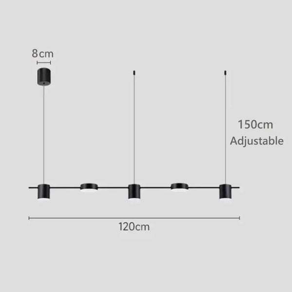 Hanging Minimalism Lights dimensions showing adjustable height with 150cm and sleek design for modern interiors.