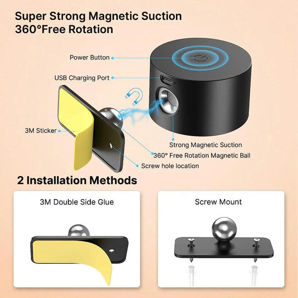 Rechargeable Bedside Wall Lamp with super strong magnetic suction and 360° free rotation for easy installation.