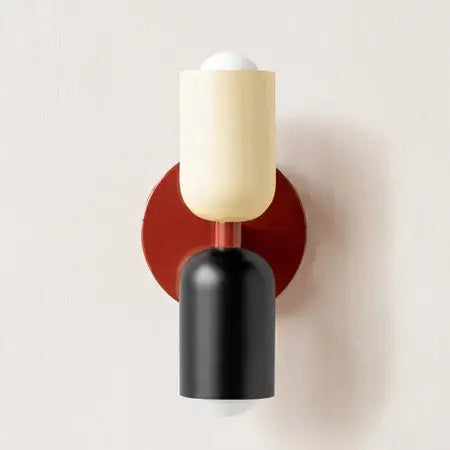 Classic Midcentury Modern Wall Lamp (10x25cm) with beige and black design on red base for stylish lighting.