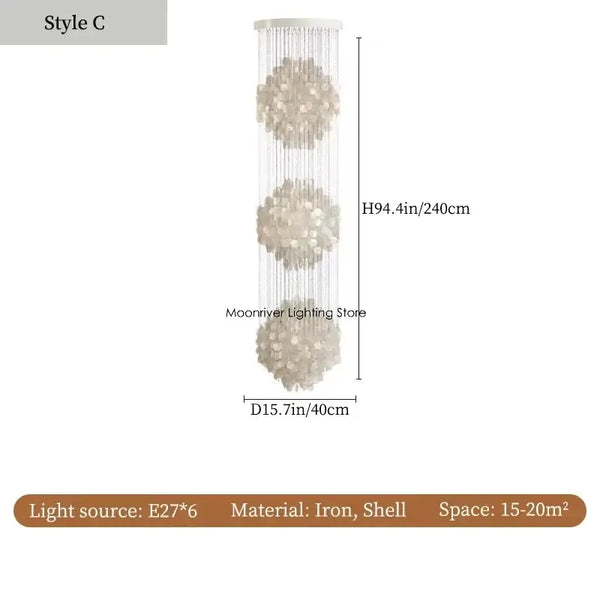 70s Retro Shell Multi-String Light Pendant with elegant shell accents and adjustable height for versatile lighting.