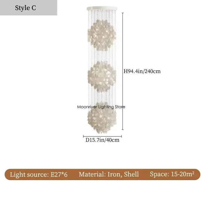 70s Retro Shell Multi-String Light Pendant with elegant shell accents and adjustable height for versatile lighting.