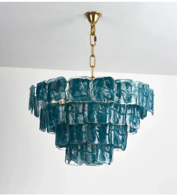 Blue Glass Chandelier with Polished Chrome Finish