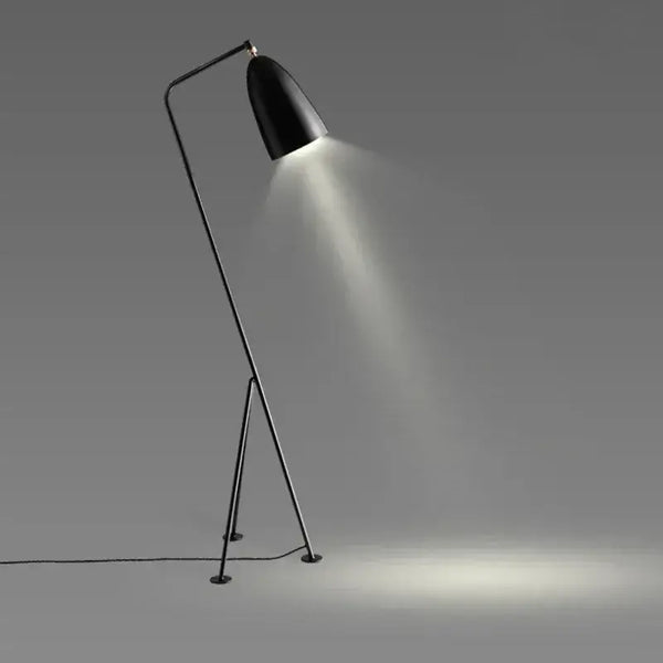 Danish Designer Grasshopper Floor Lamps in black, showcasing stylish and retro mid-century design.