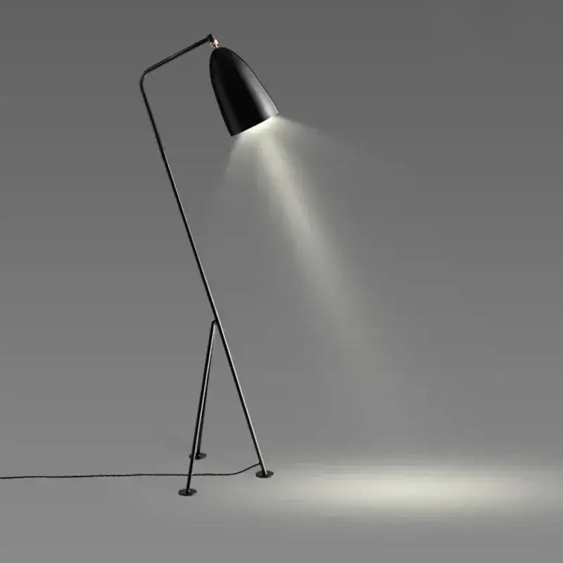 Danish Designer Grasshopper Floor Lamps in black, showcasing stylish and retro mid-century design.