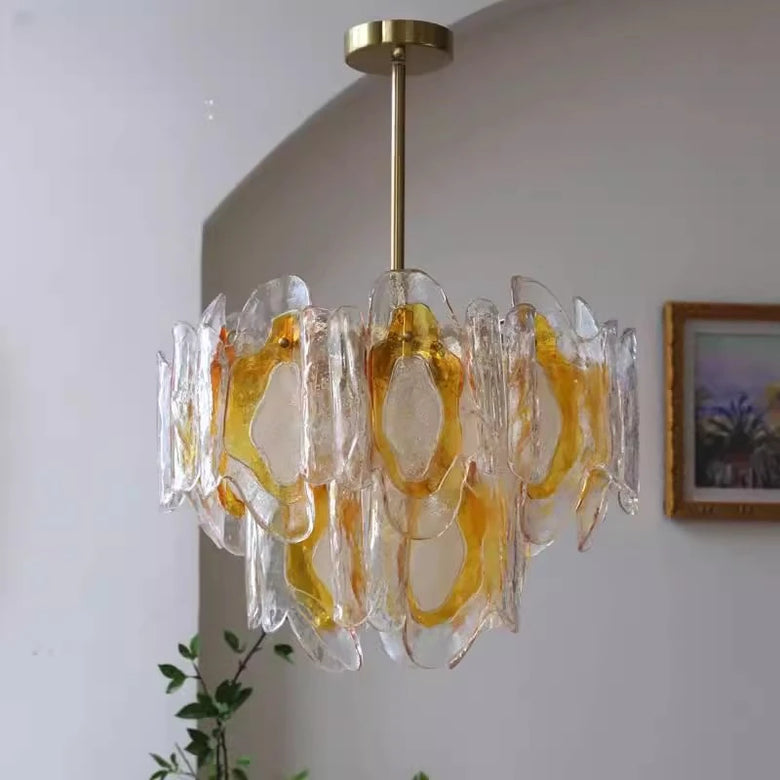 Vintage Amber Glass Chandelier – Russet Stained Glass Ceiling Light