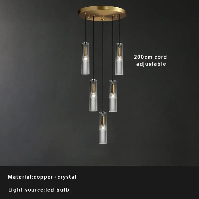 Modern Luxury Copper Crystal Ceiling Long Chandeliers Multiple Styles