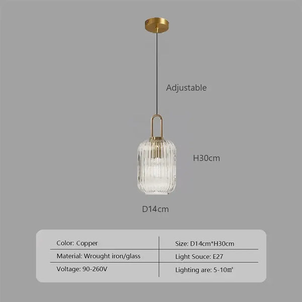 Pendant Light: Modern Nordic Glass Hanging Lighting Fixtures with adjustable copper and glass design.