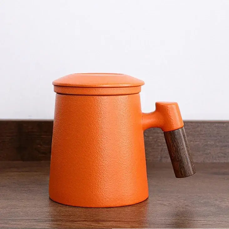 Mugs with Lid, Strainer & Wooden Handle - Perfect Tea