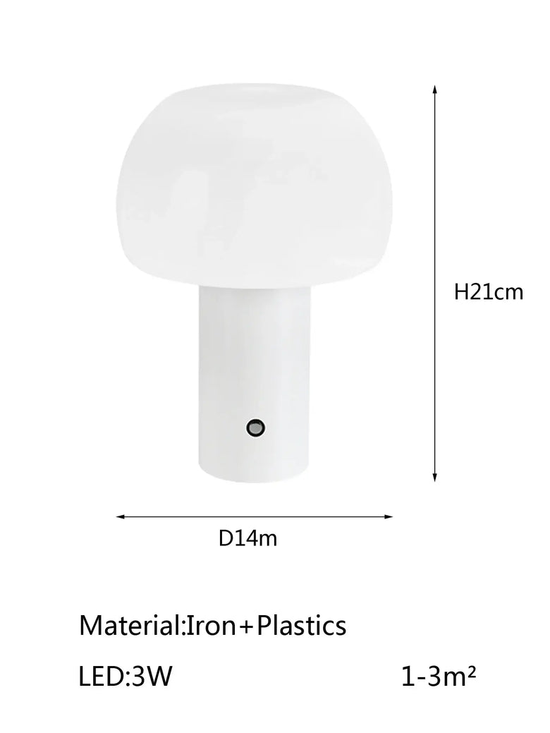 Modern Mushroom LED Table Lamp – Rechargeable & Portable Light dimensions and material specifications