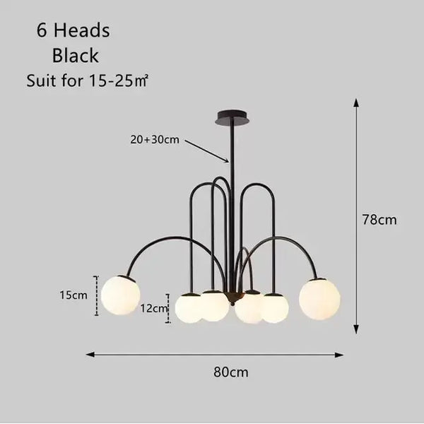Modern Magic Beans 4-Head Gold LED Chandelier – Sophisticated Ceiling Light with 6 heads and black finish.