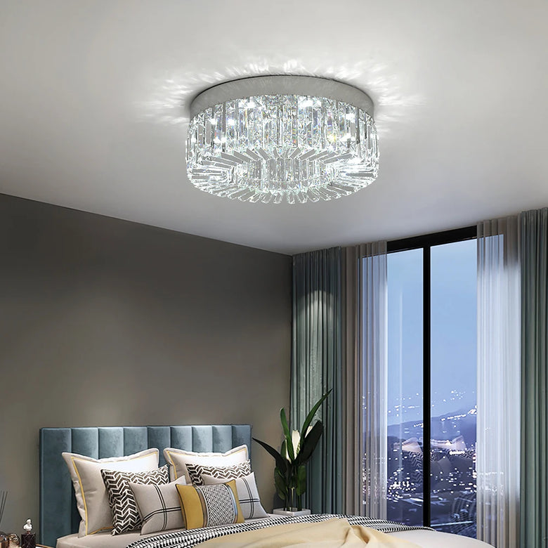 Modern Glam Crystal Flush Ceiling Light | Gold or Silver