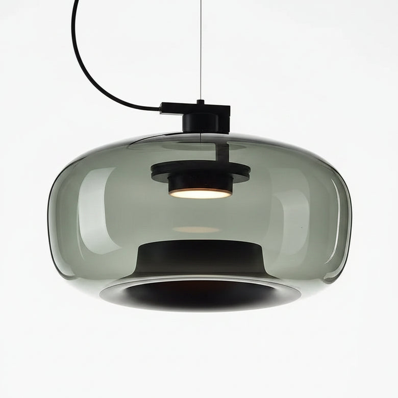 Hero Modern Glass pendant light with smoked green glass shade on a white background
