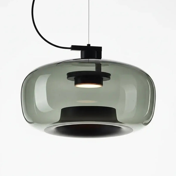 Hero Modern Glass pendant light with smoked green glass shade on a white background