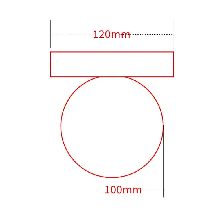 Dimensions of Colourful Macaron LED Wall Lamp, showcasing a circular 100mm diameter and a 120mm rectangular top.
