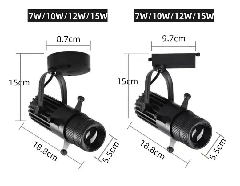 Rotatable Adjustable LED Spotlight with 360-degree rotation dimensions shown for versatile mounting options.