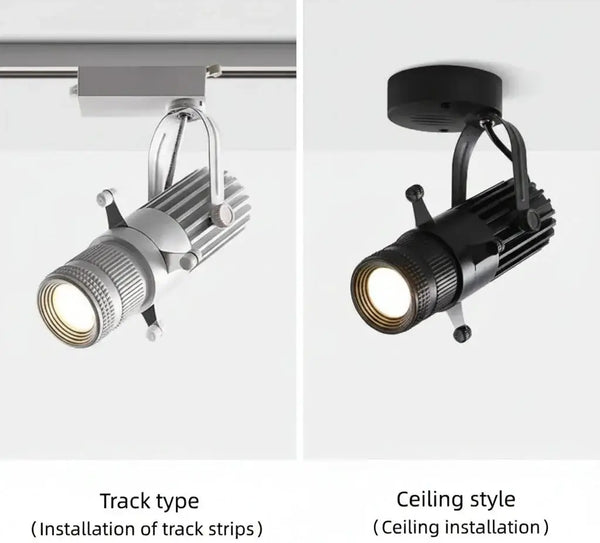 Rotatable Adjustable LED spotlight with 360-degree rotation options in track and ceiling styles