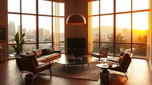 Modern living room interior with a statement pendant light, perfect for summer renovation. How to Choose the Perfect Statement Pendant Light for Your Summer Renovation.